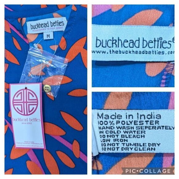 New Buckhead Bettie Shift Mini Dress Royal Blue Printed Size Medium Floral - Picture 9 of 9